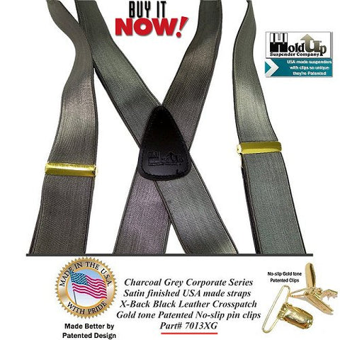 These Charcoal Grey dense weave formal looking Holdup suspenders are made in the USA