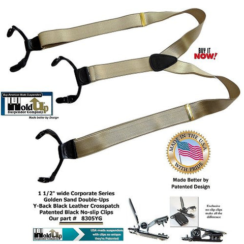 Corporate Series Golden Sabnd tan dual clip Double-Ups with patented black no slip clips