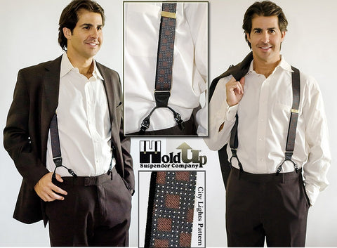 These are the City Lights designer pattern dual clip Double-Ups style suspenders that look and wear like button on suspender braces