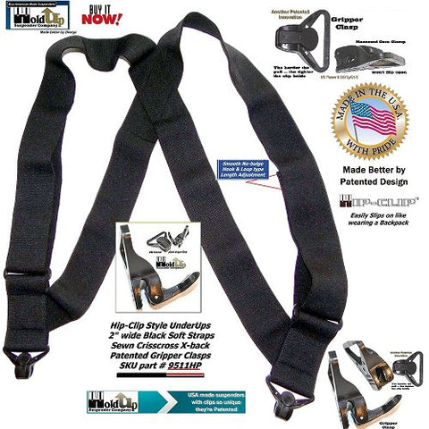 Holdup Airport Friendly hidden black side clip suspenders worn comfortably under your shirt