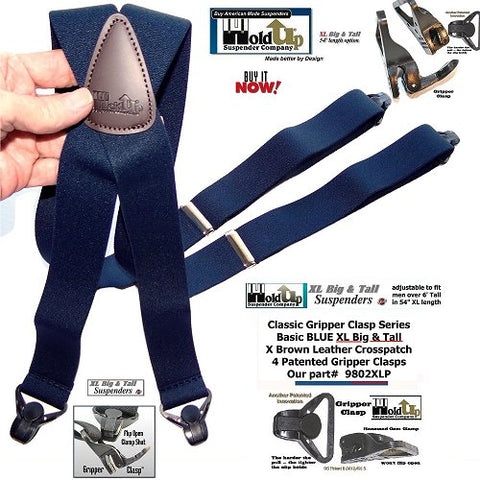 XL version of the Dark Blue Classic Series Holdup clip-on suspenders with stron Gripper Clasps