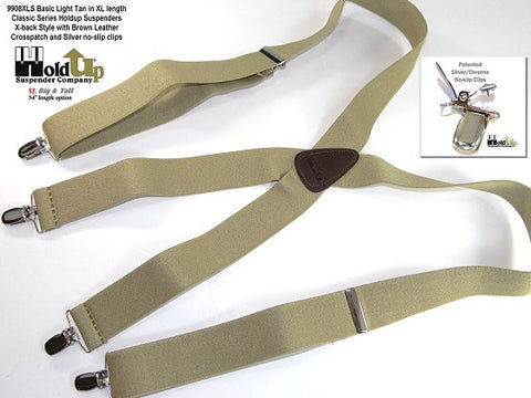 Big and Tall XL light tan Holdup suspenders with X-back styling