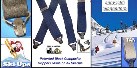 Holdup Brand snow sports skiing suspenders with patented Gripper clasps