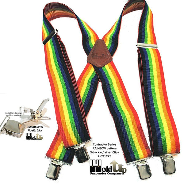 Rainbow Multi Color Elastic Suspenders 