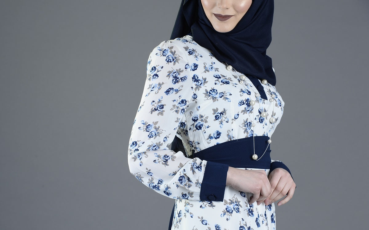 Blue Blossom White Abaya
