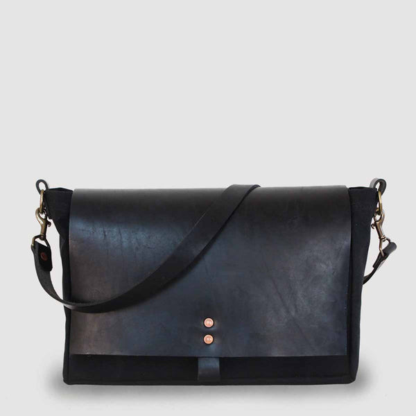 Canvas and Leather Biker Messenger Bag | Made in USA | Workers Supply