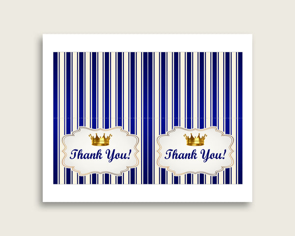Thank You Cards Instant Download Crown Notes Royal Digital Gold Stripes Blue Thank you for Celebrating the Little Prince