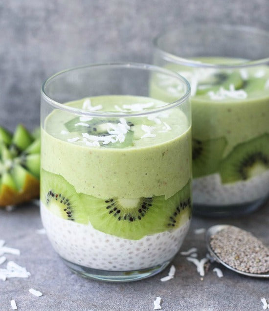Kiwi Matcha Chia Pudding is vegan healthy snack with no sugar and dairy added.