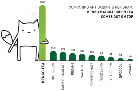 Chart comparing antioxdant & nutrient content of several superfoods- Kenko Tea