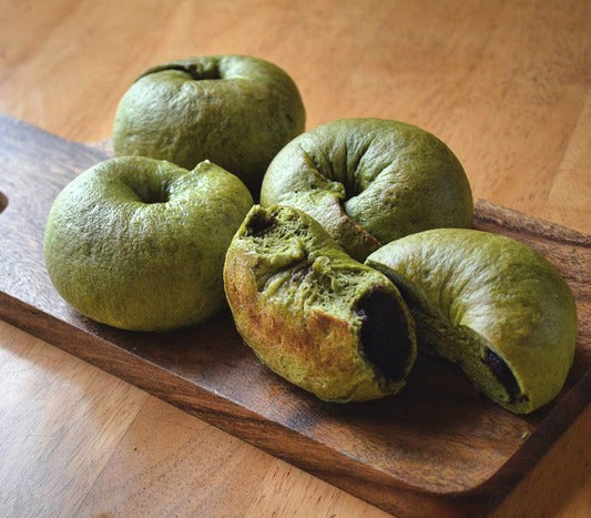 Homemade earthy matcha bagels filled with chocolate cake bring the best of both worlds for any matcha and chocolate lovers