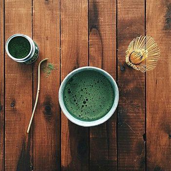 Matcha tea is prepared by matcha powder mixed with hot water