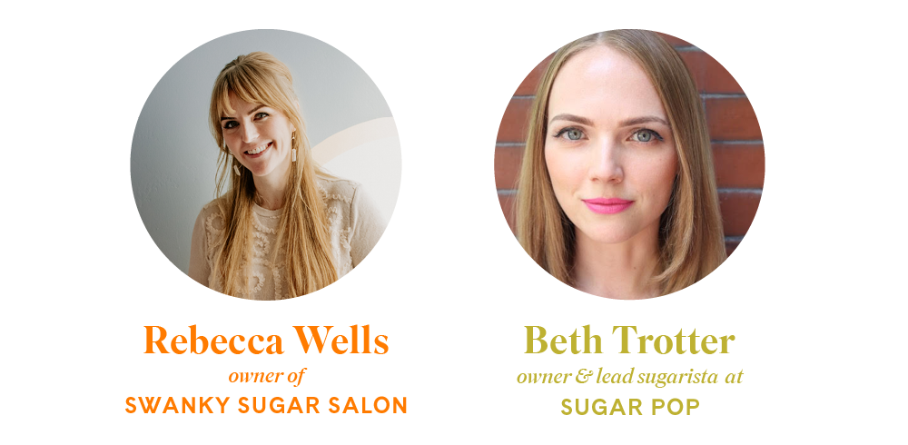 Headshot of Rebecca Wells, owner of Swanky Sugar Salon and headshot of Beth Trotter, owner and lead sugarista of Sugar Pop Salon