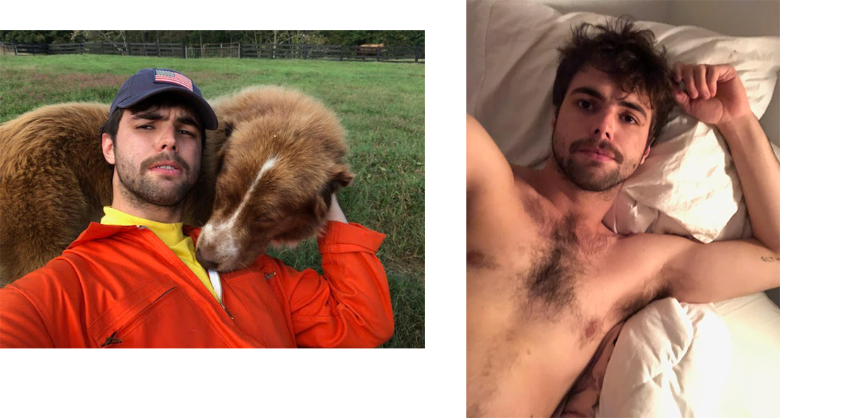 Man with his dog  / shirtless man.