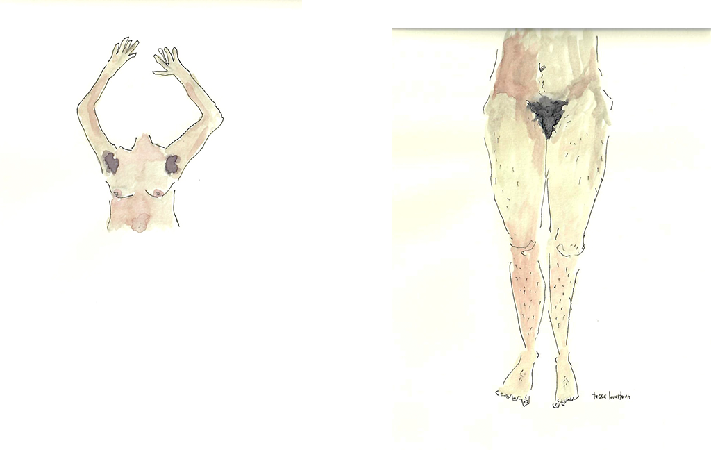 Watercolor of women with body hair. 
