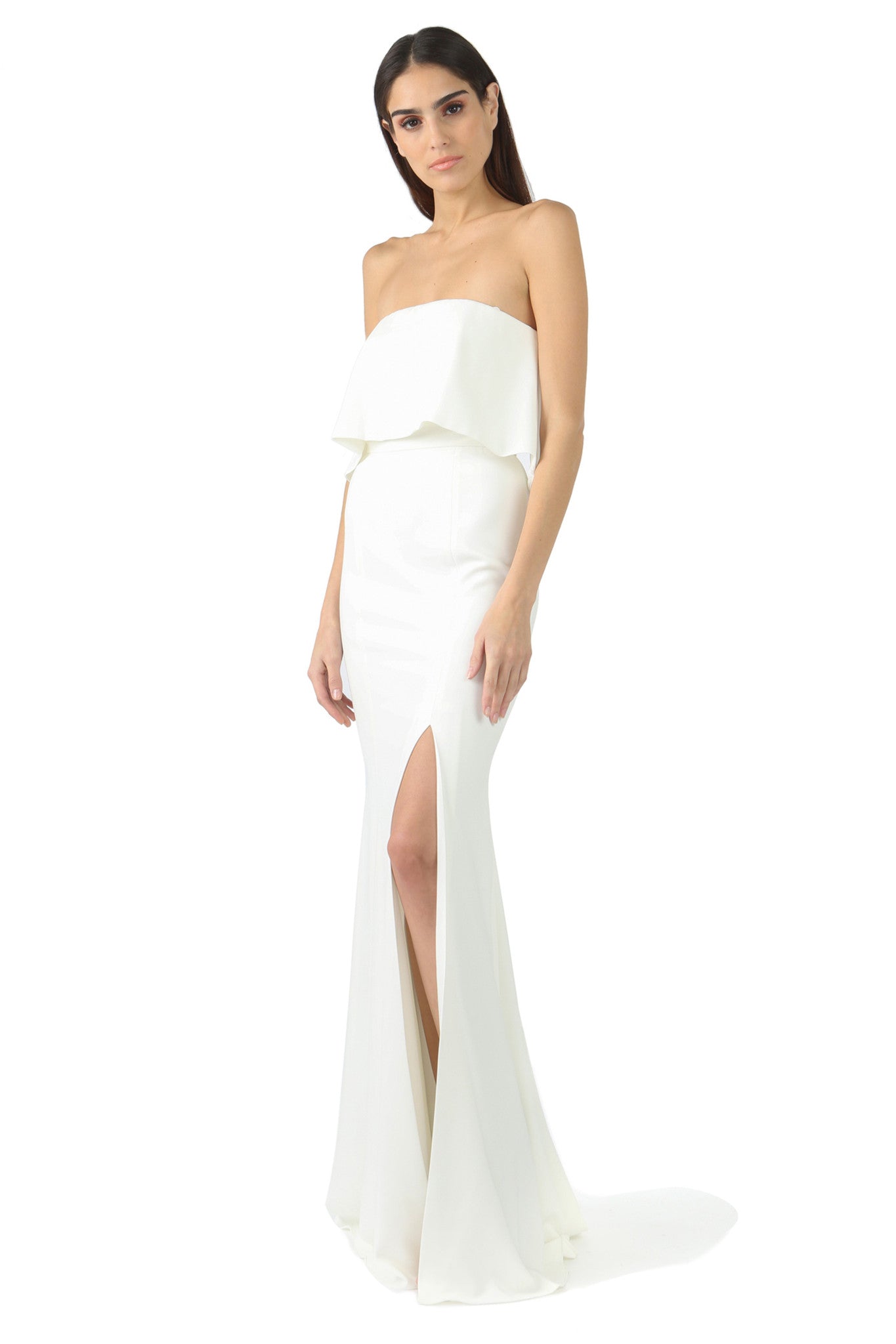 Jay Godfrey Ivory Strapless Tiered Gown - Front View