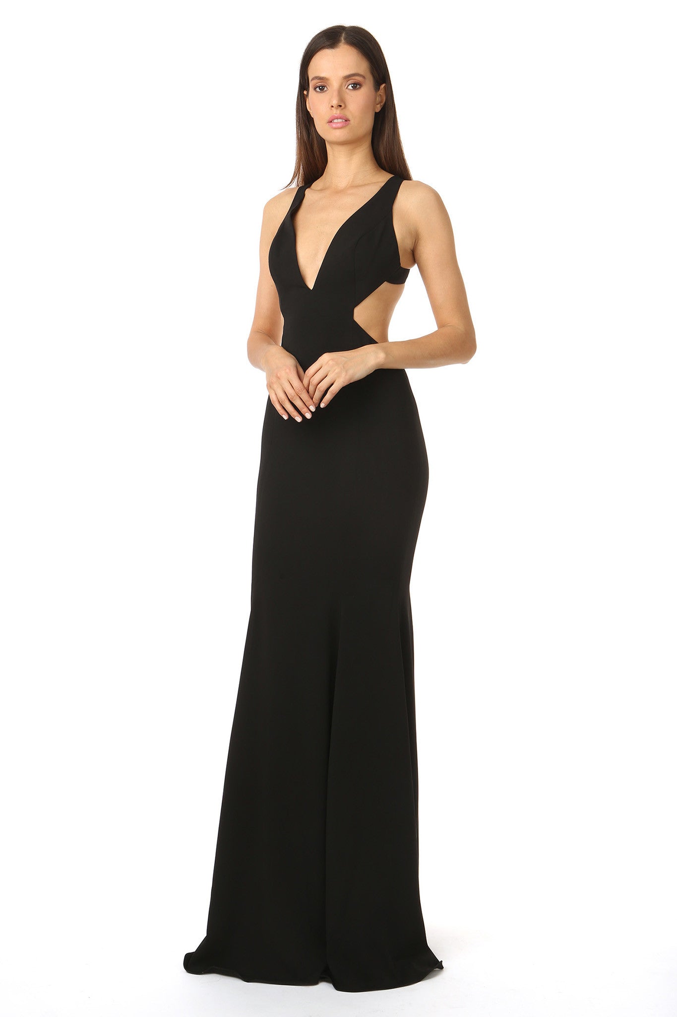 Jay Godfrey Deep-V Gown in Black - Side View