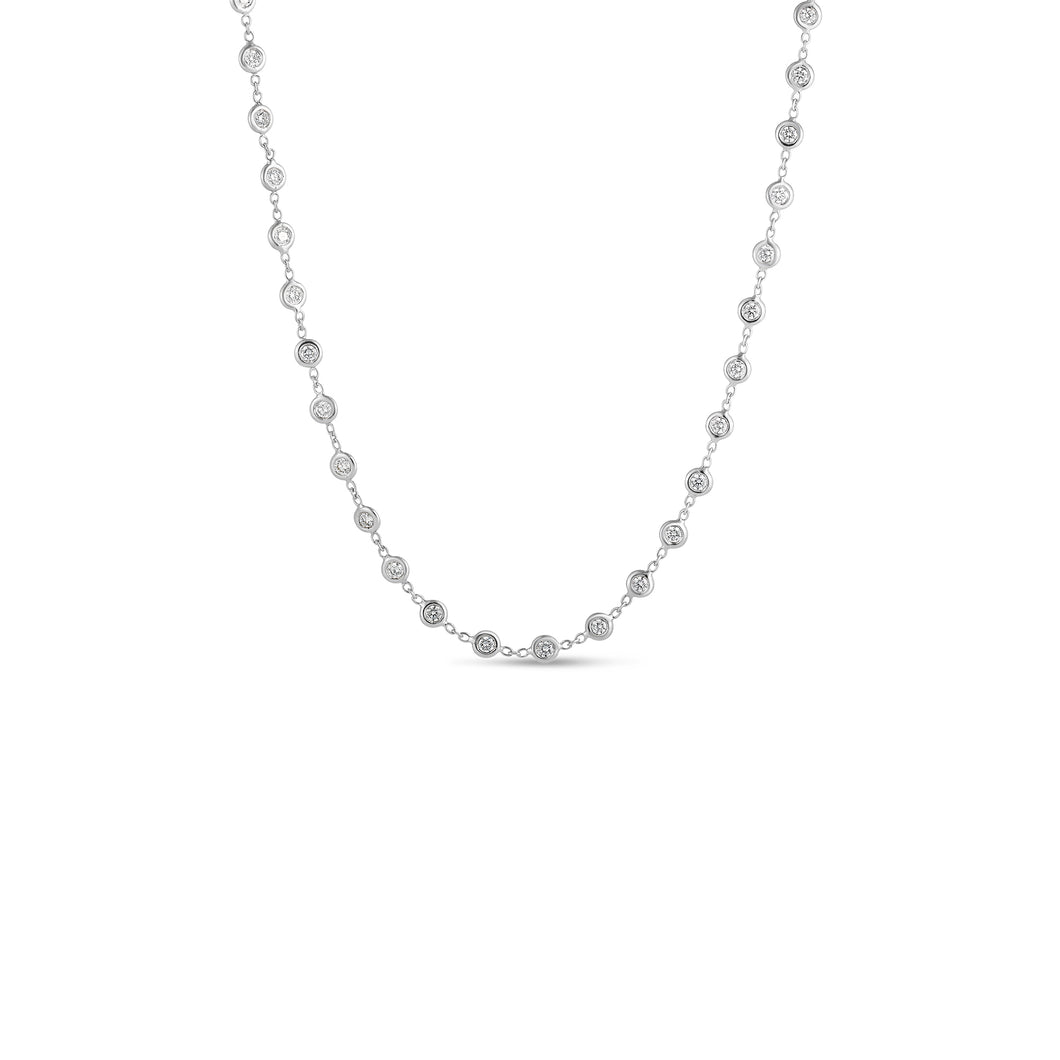 18K White Gold Continuous Diamond Station Necklace