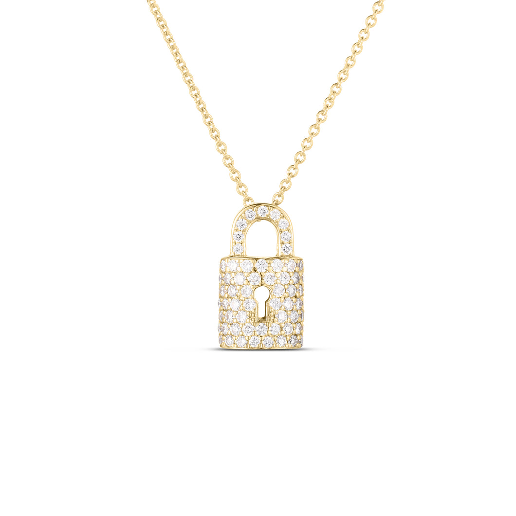 18K Yellow Gold Tiny Treasure Diamond Lock Charm Necklace