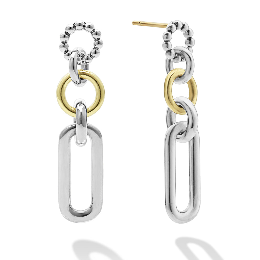 Signature Caviar Two Tone Link Drop Earrings