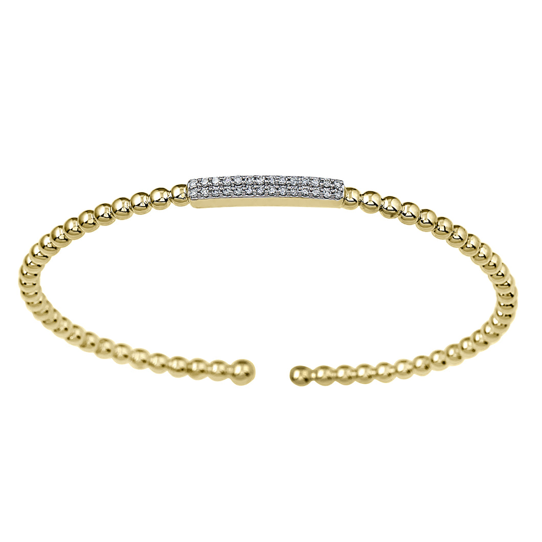 0.23CTTW Lab-Created Diamond Beaded Bar Cuff in 14K Yellow Gold