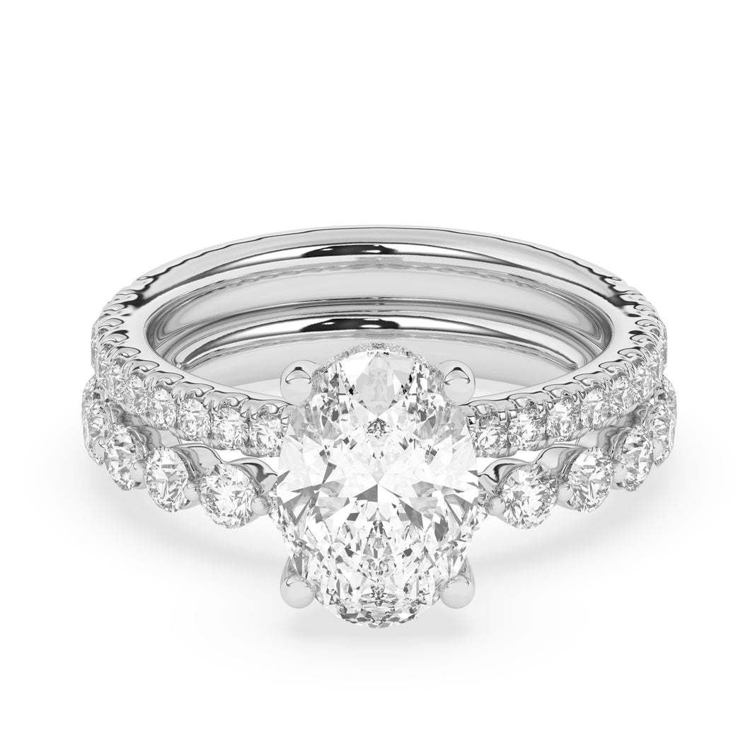 2.62 CT Oval Lab-Created Diamond Ring With Band - Bridal Set