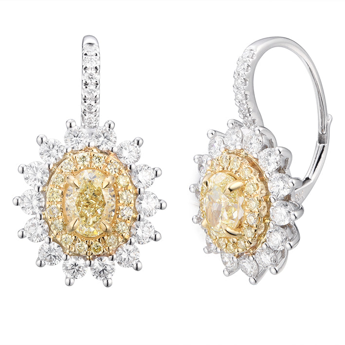 18K Yellow & White Gold 2.94CTW Yellow & White Diamond Earrings