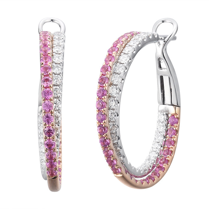 18K White & Rose Gold 1.77CTW Diamond & 1.24CTW Sapphire Earrings