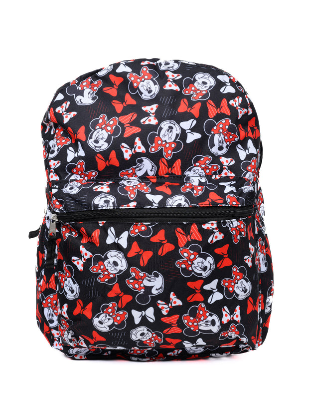 Disney Minnie Mouse Backpack 16" All-Over Print Bows Front Pocket Women Girls