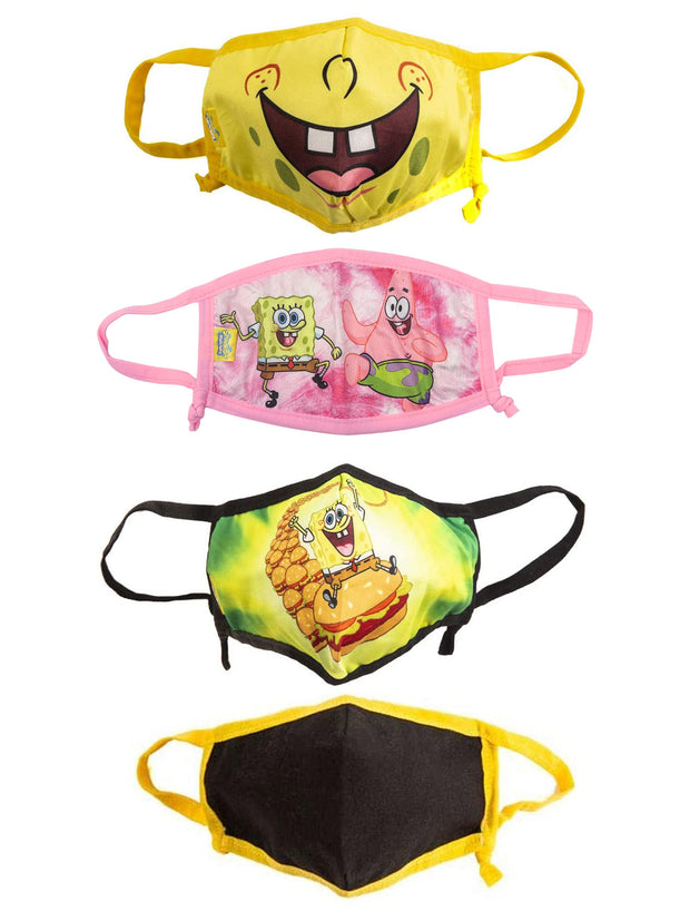 Spongebob Squarepants Smile 4 Pack Reusable Face Masks w/ Pink Neck Strap