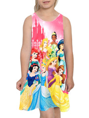 Girls Disney Princesses Tank Top Dress Sublimation Tiana Ariel Cinderella