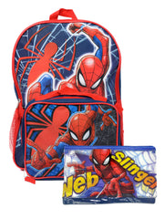 Spider-Man Backpack 16" & Lunch Bag w/ Large Zipper 3-Ring Pencil Pouch Set