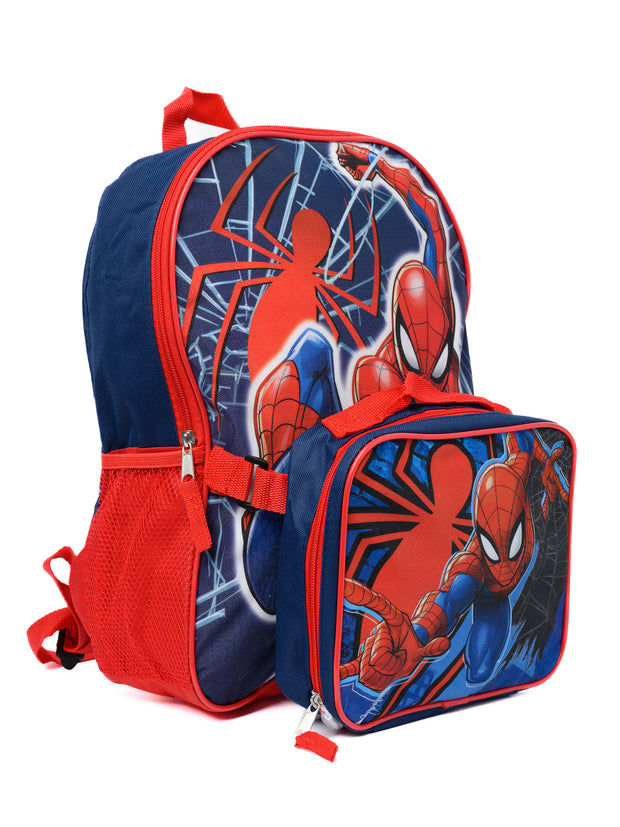Spider-Man Backpack & Lunch Bag Detachable Insulated 2PC Marvel Boys Blue
