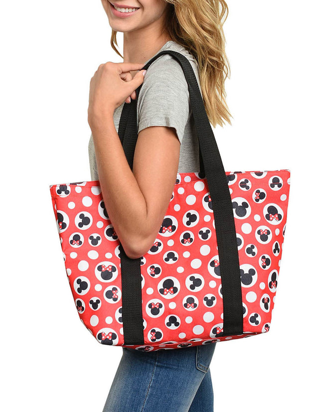 Mickey Minnie Mouse Zippered Tote Bag Disney Women's Red Polka Dots