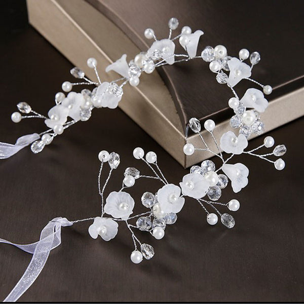 Crystal Pearl Floral Vine Hair Band Tie-Up Accessory