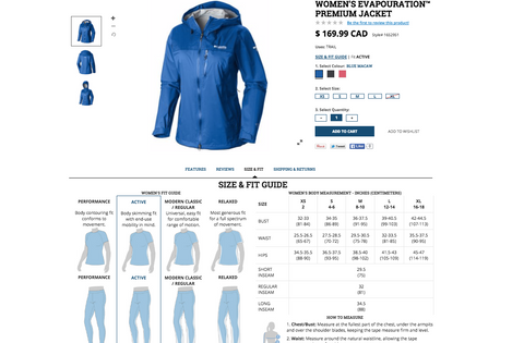 Columbia sizing guide | Shopify Retail blog