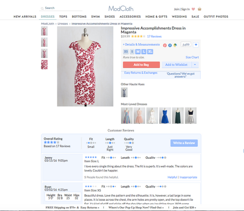 ModCloth sizing chart | Shopify Retail Blog