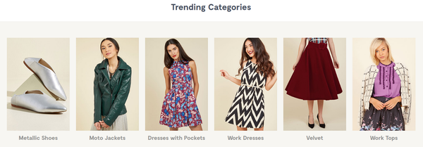 ModCloth popular item categories | Shopify Retail blog