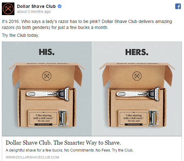 Facebook Advertisiing, Dollar Shave Club | Shopify Retail blog