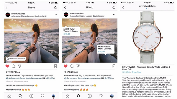 MVMT watches shoppable Instagram post | Shopify Retail blog