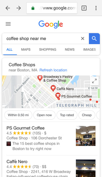 Google near me search results | Shopify Retail blog