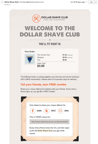 Dollar Shave Club email | Shopify Retail blog