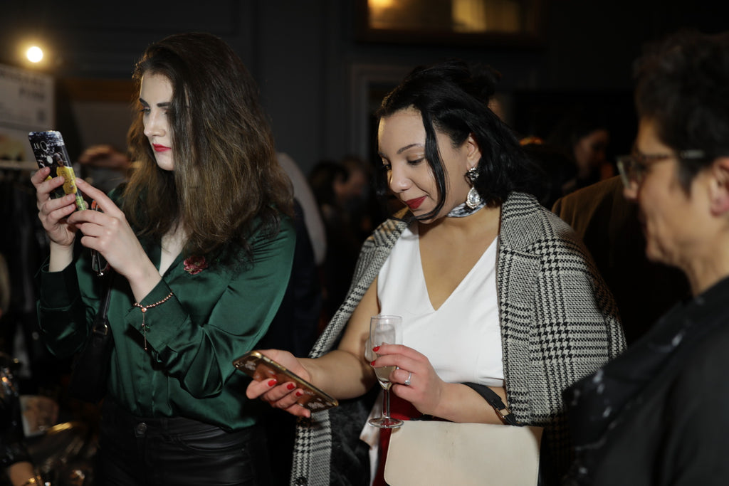 bloggers at the L'amour fashion show with Tal angel's silk scarves on show