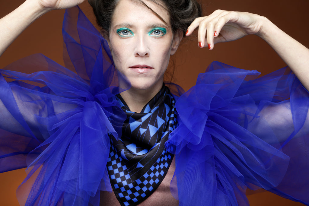 The Blue Triangles Silk Scarf