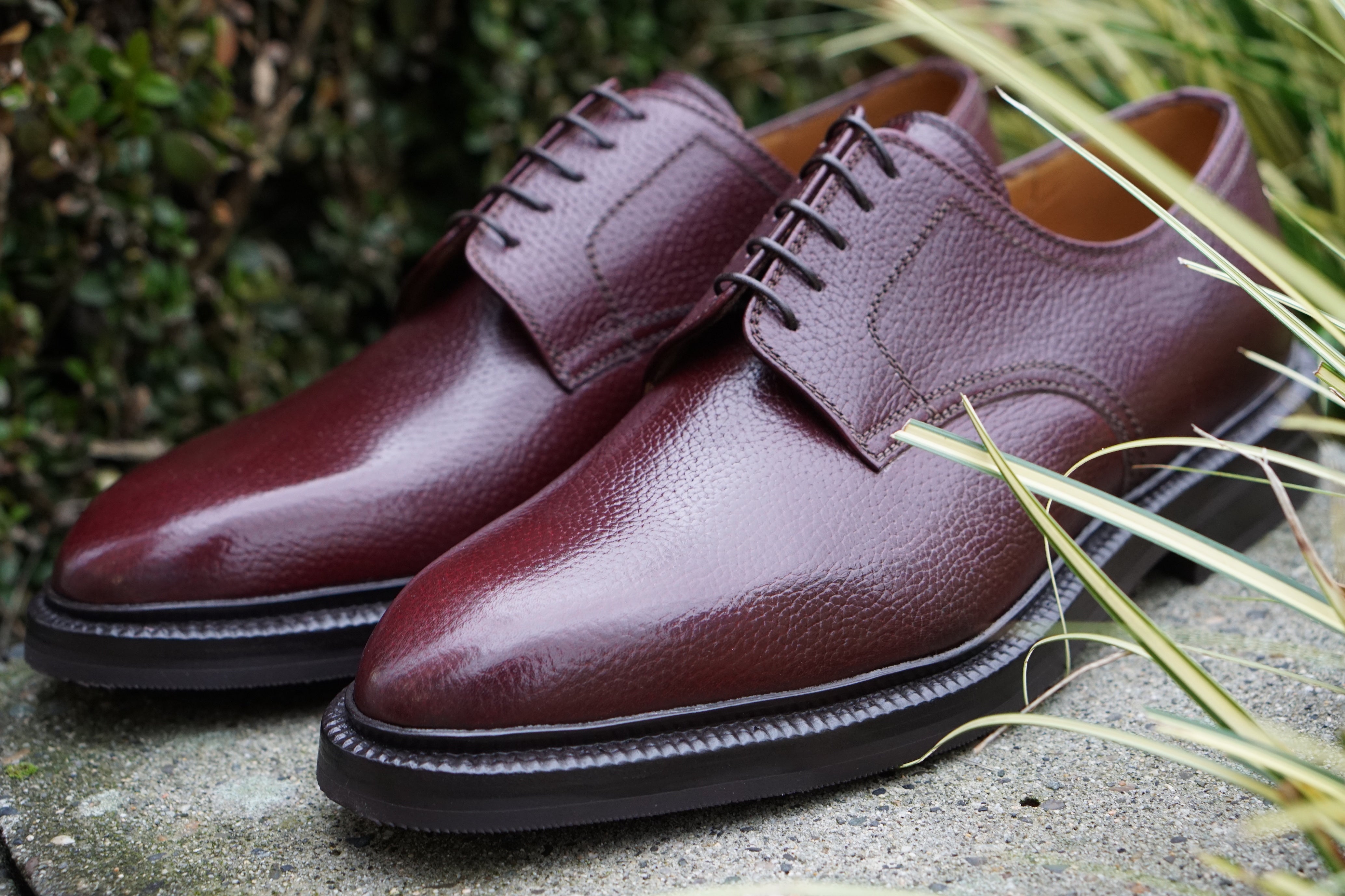 Enzo Bonafe plain toe derby in burgundy 8230 inca grain