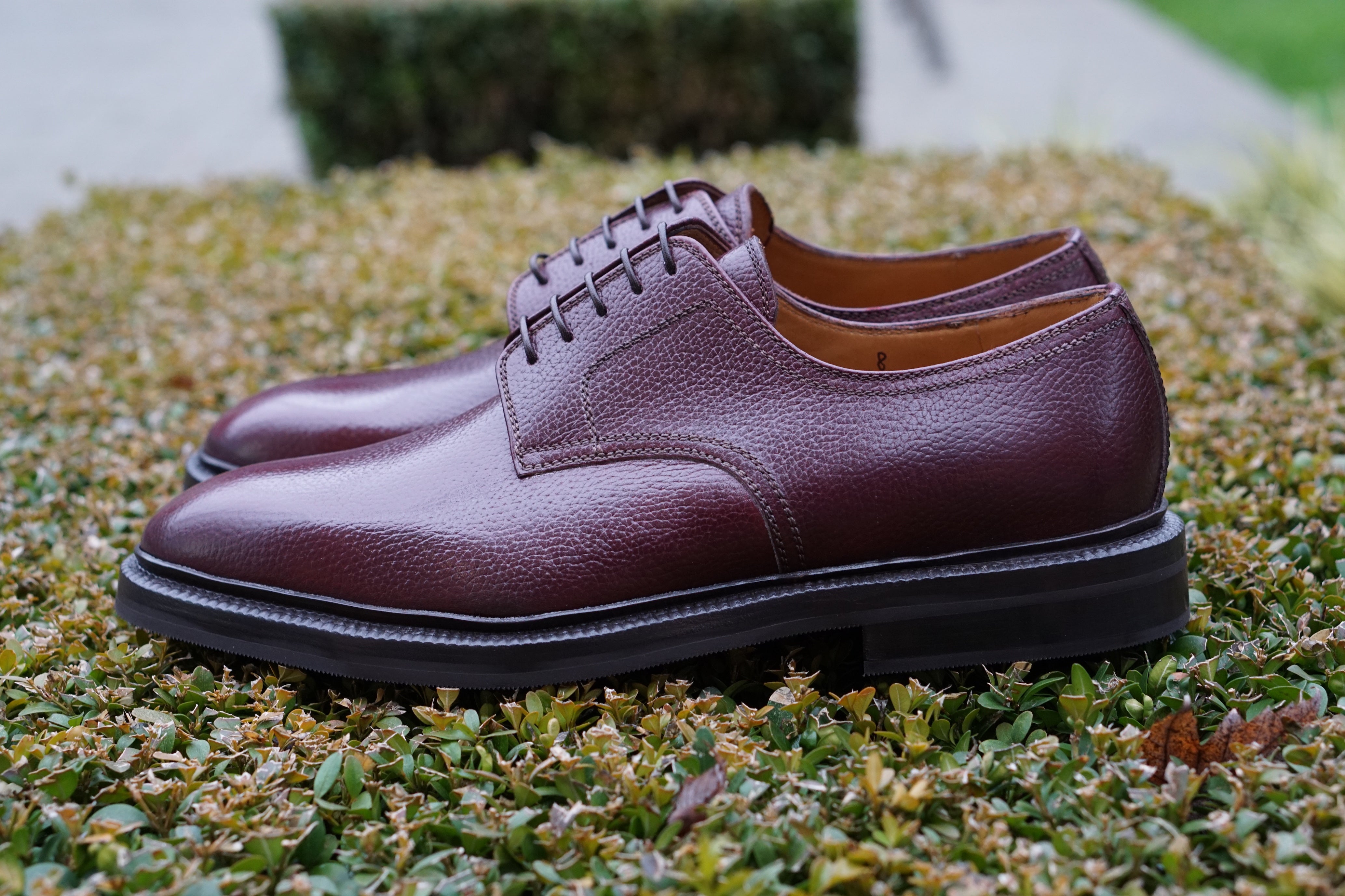 Enzo Bonafe plain toe derby in burgundy 8230 inca grain