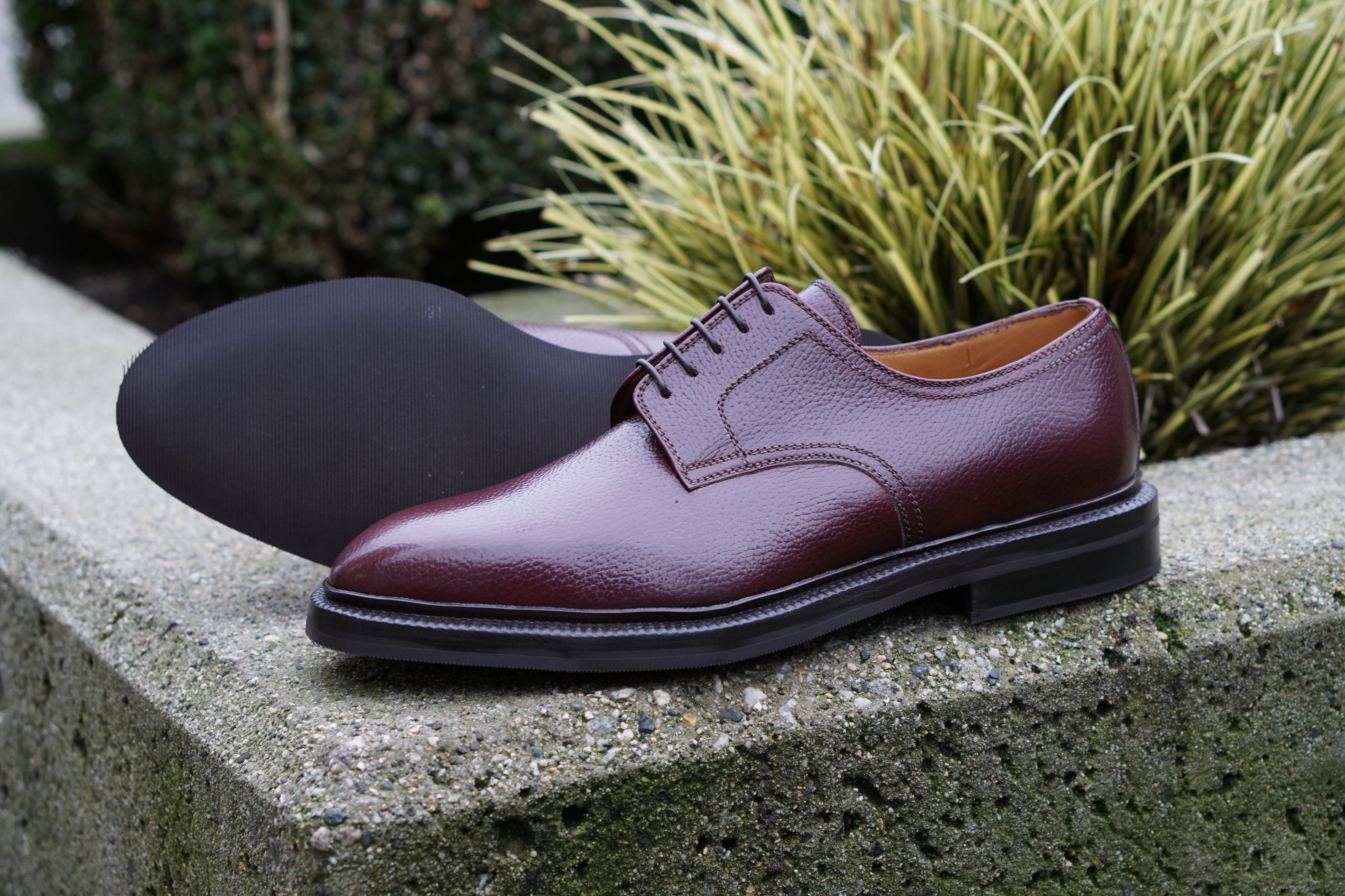 Enzo Bonafe plain toe derby in burgundy 8230 inca grain