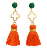 The 'Good Luck Clover' with Tassel Earrings - Green/Orange