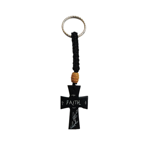 Faith Cross Keychain: Hand Carved Serpentine Stone