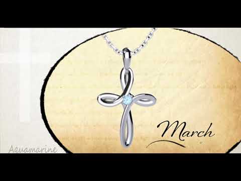 March, Aquamarine - Birthstone Swirl Cross Sterling Silver Pendant Necklace - With18" Sterling Silver Chain