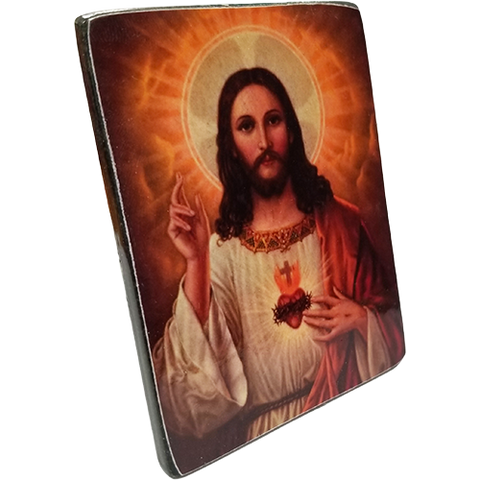 Holy Land Icon, Jesus Sacred Heart, Hand Carved Serpentine Stone